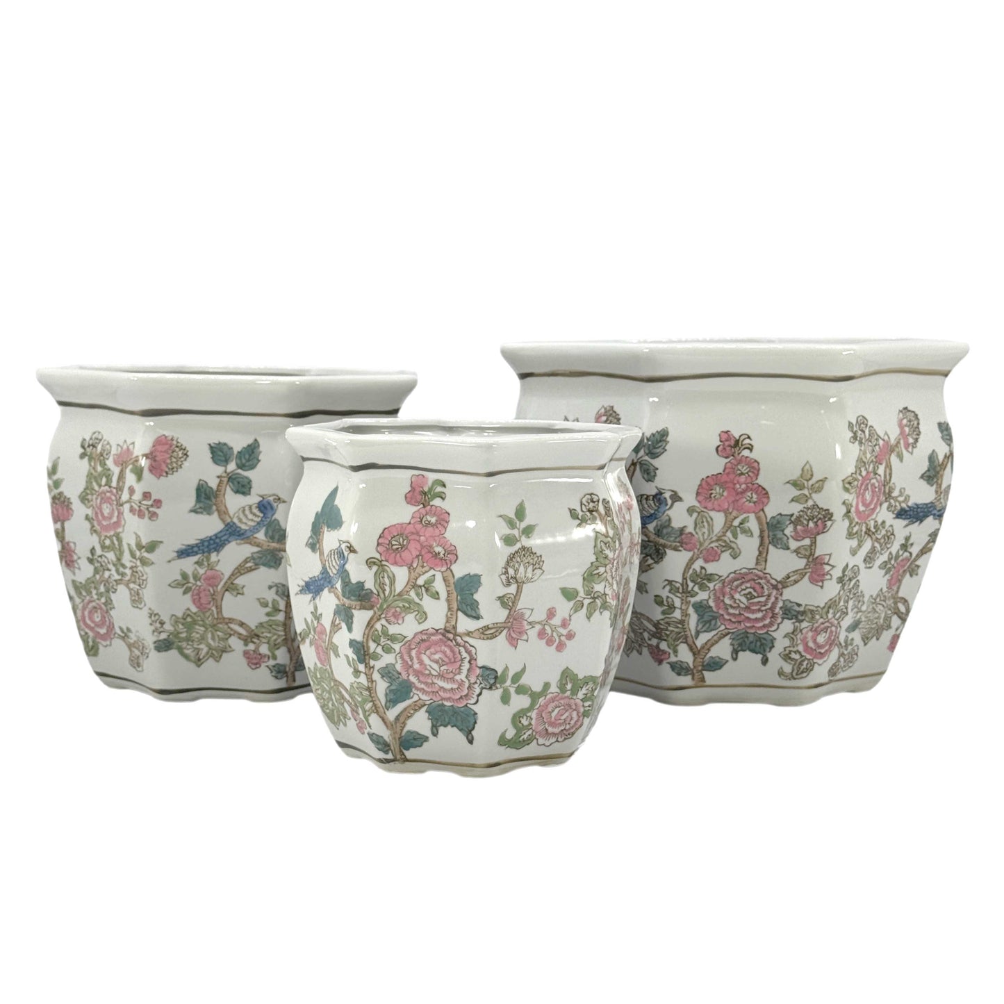 Set Of 3 7 5 10 13 Ceramic Chinoiserie Multi Floral