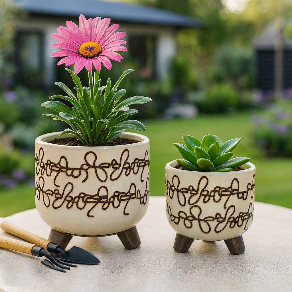 Pot Brown Scribble Footed 6In