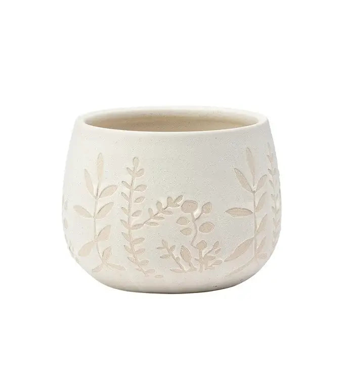 Pot Cream Embossed Botanical 4In