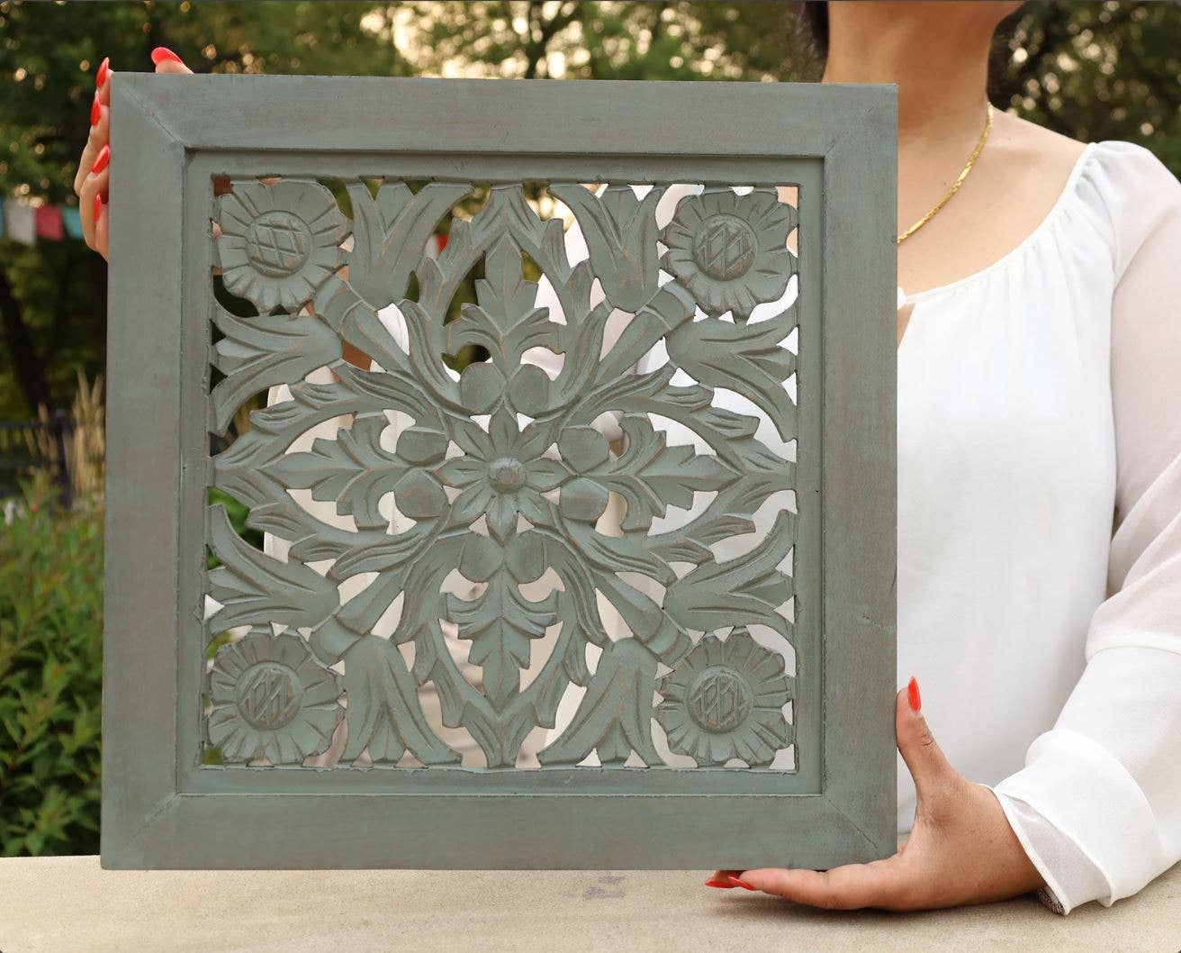 Handcrafted Large Lotus Wooden Wall Panel For Home Decor