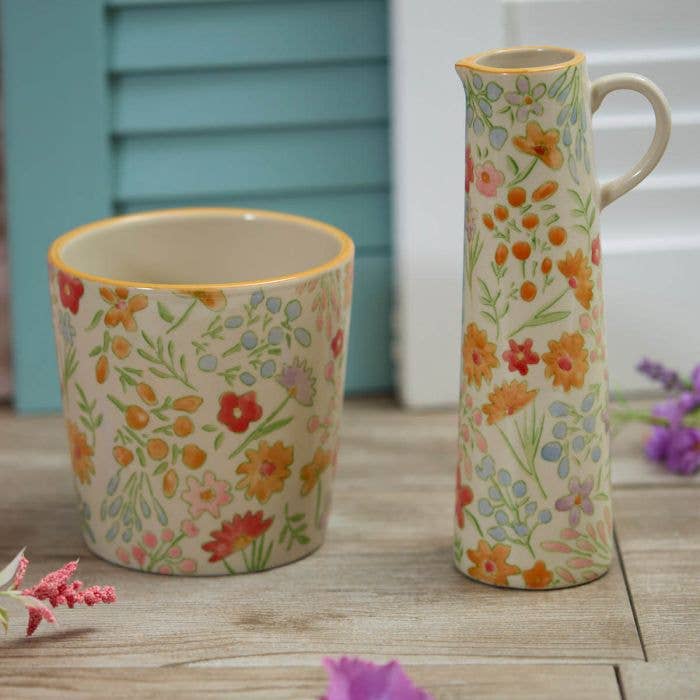 Stoneware Pretty Floral Plant Pot