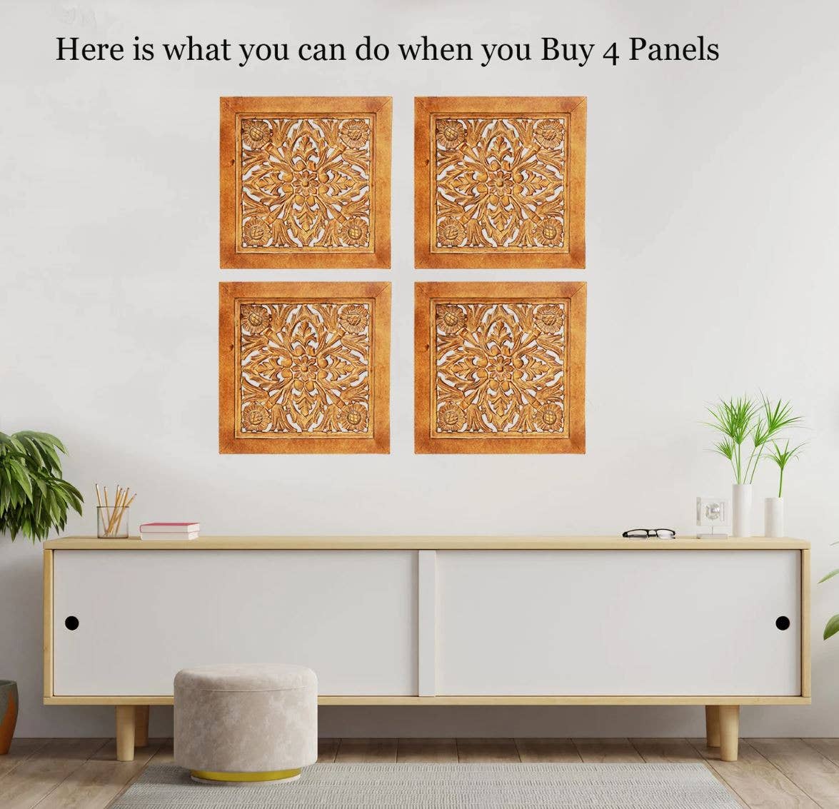 Handcrafted Large Lotus Wooden Wall Panel For Home Decor