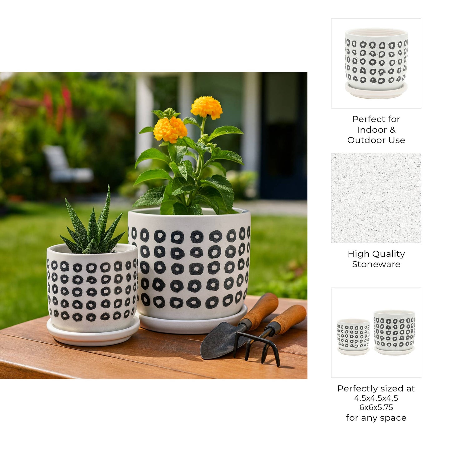 Planters Set of 2 - Black Ceramic Aztec Saucer, 5/6 in.