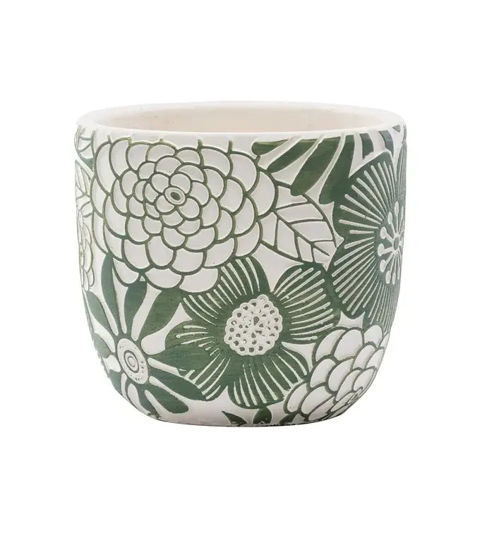 Pot Green Botanical Floral 6In