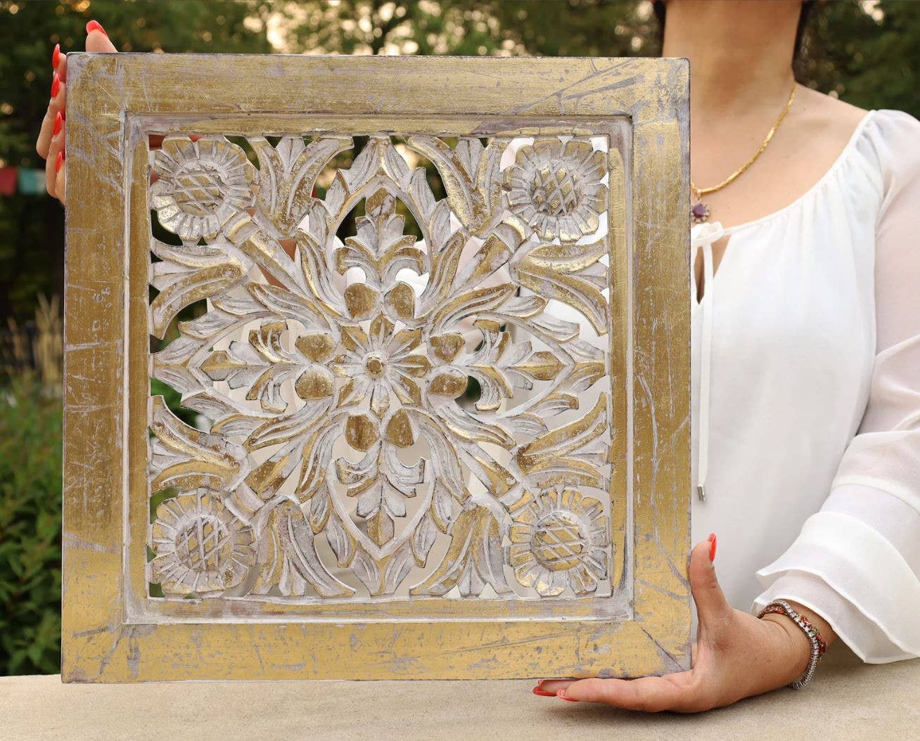 Handcrafted Large Lotus Wooden Wall Panel For Home Decor