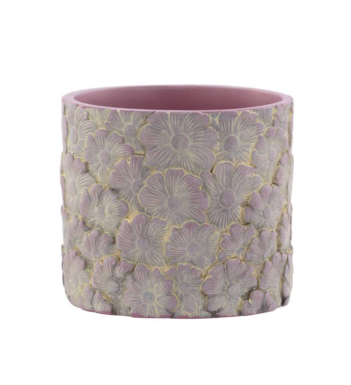 White Wash Embossed Purple Daisy Planter  #17565