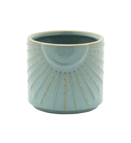 Blue Sunburst Embossed Ceramic Planter Item #22326