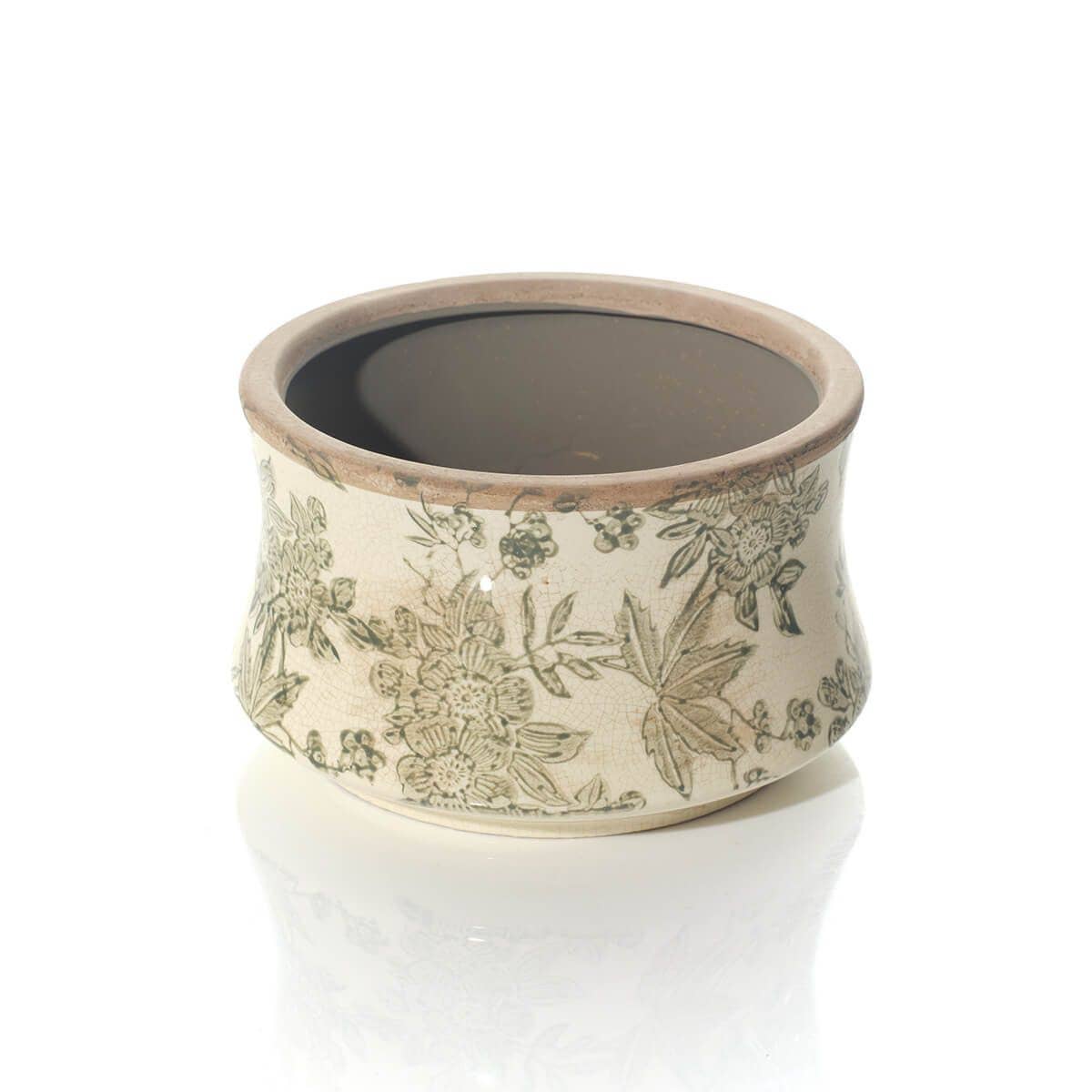 Stoneware Green Vintage Floral And Leaf Large Planter