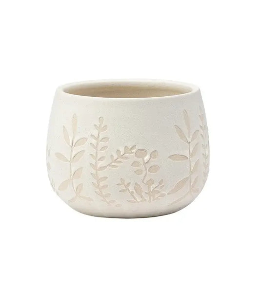 Embossed Botanical Ball Planter - Sand Tone Item #22417