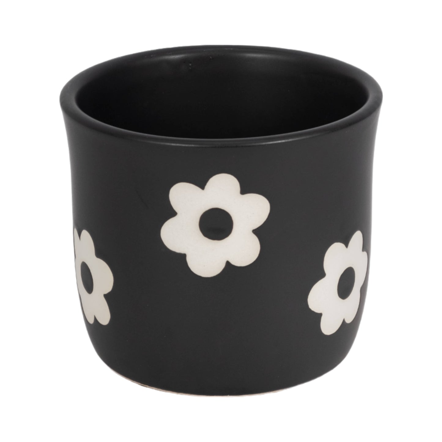 Plant Pot - Black/White Ceramic Raised Flower Power, 6 in.