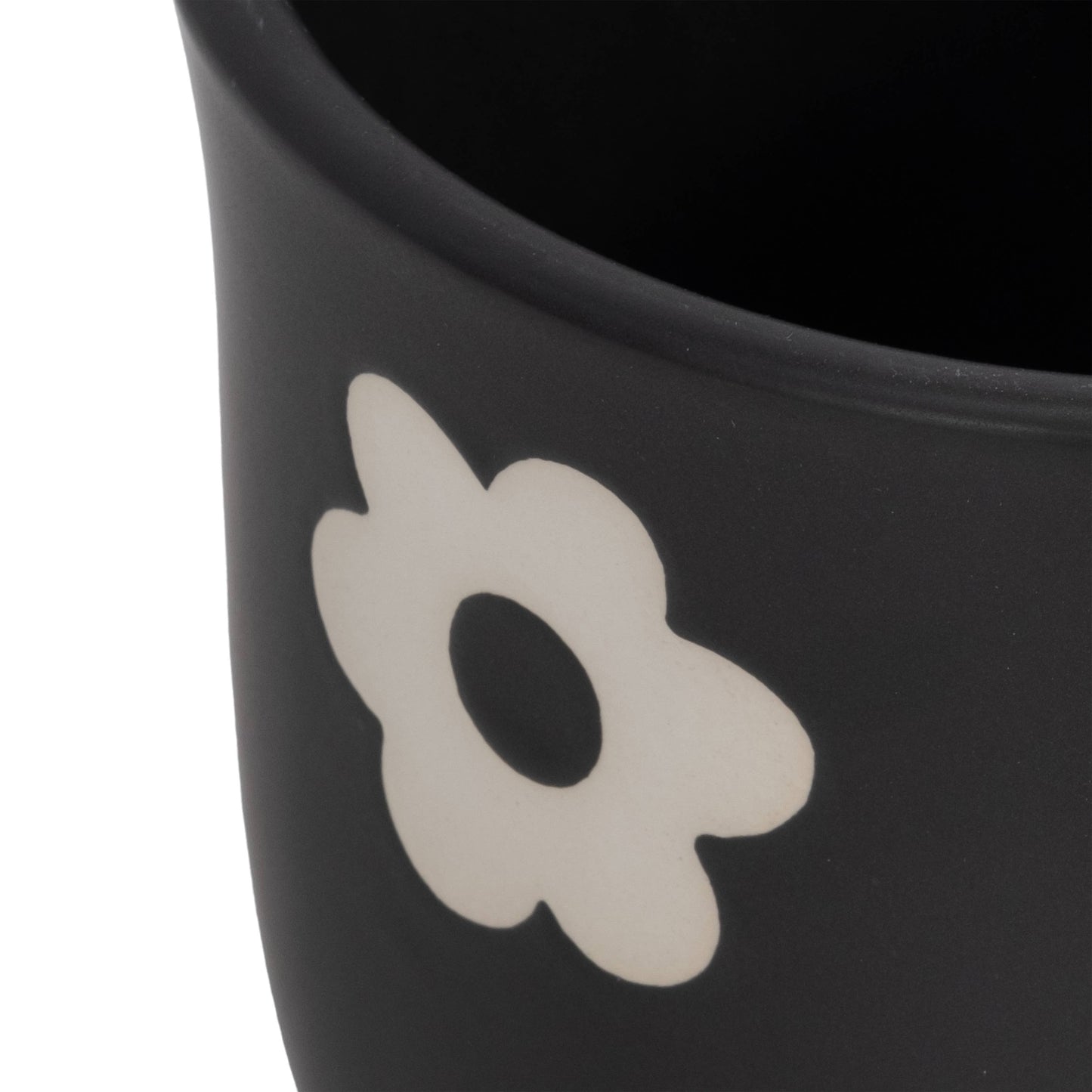 Plant Pot - Black/White Ceramic Raised Flower Power, 6 in.