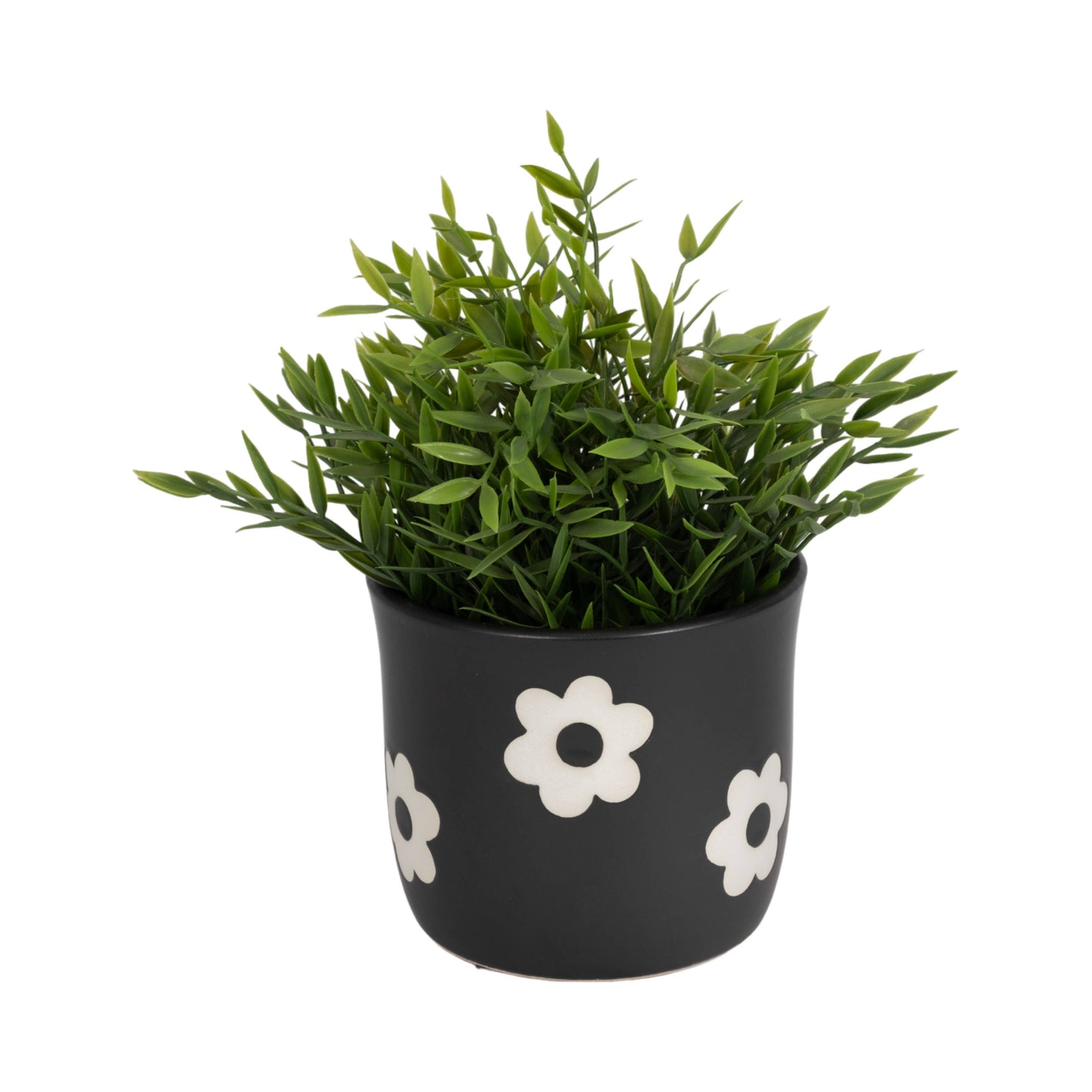 Plant Pot - Black/White Ceramic Raised Flower Power, 6 in.