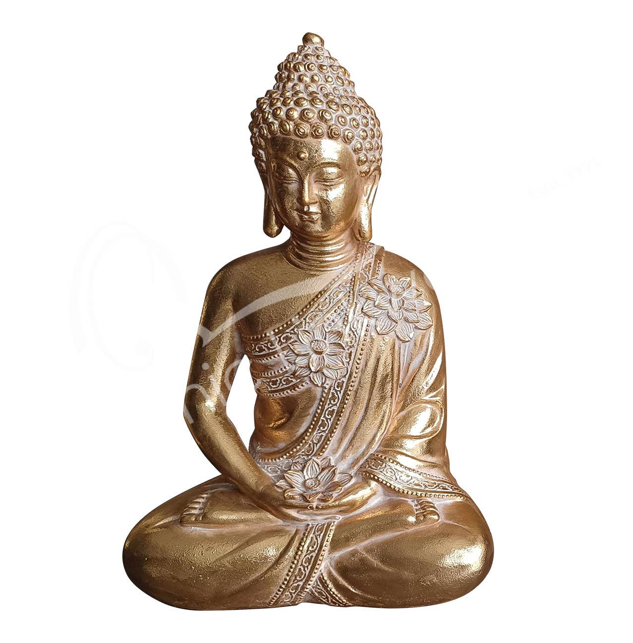 STATUE - BUDDHA, GOLD MEDITATION 8.25"L X 12.5"H