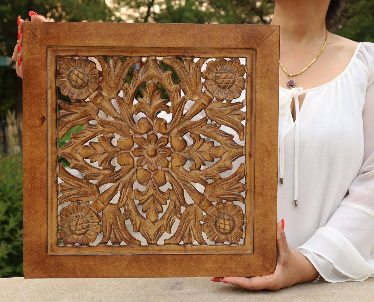 Handcrafted Large Lotus Wooden Wall Panel For Home Decor