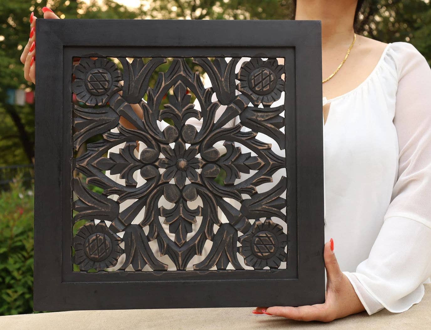 Handcrafted Large Lotus Wooden Wall Panel For Home Decor