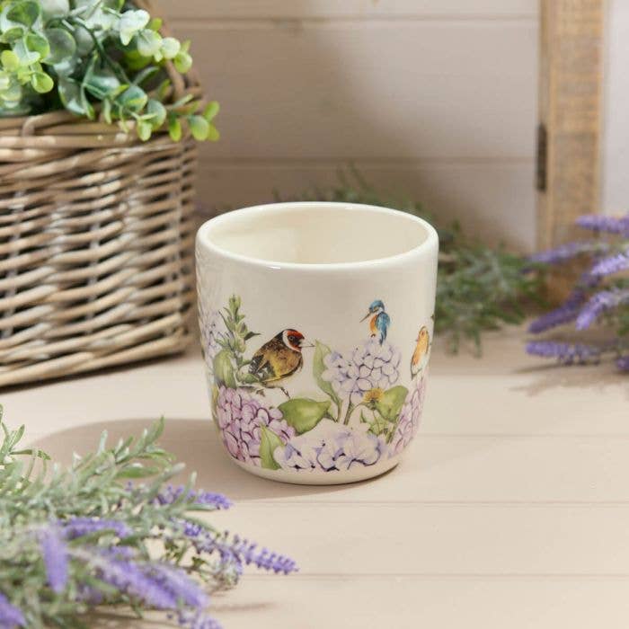 Ceramic Floral Feathered Bird Plant Pot Full Wrap