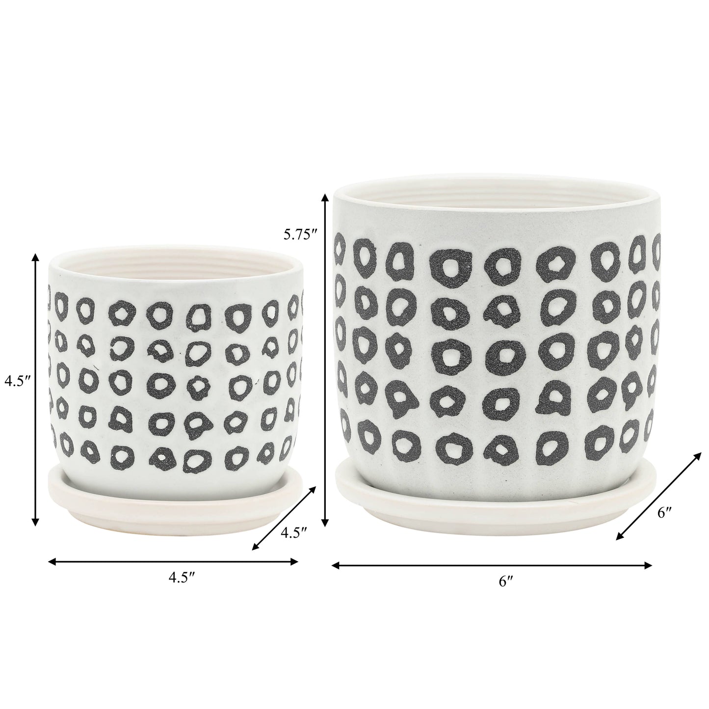 Planters Set of 2 - Black Ceramic Aztec Saucer, 5/6 in.