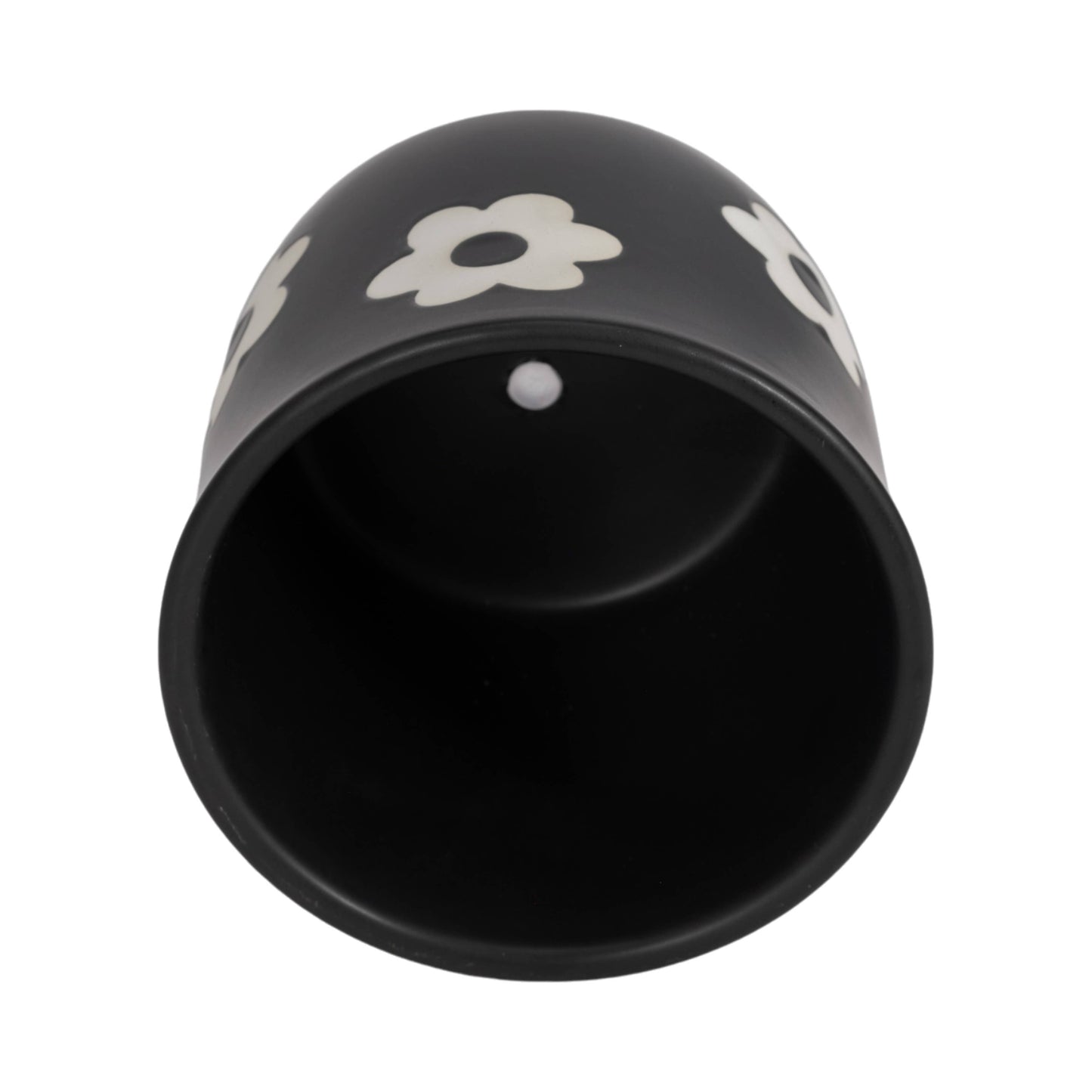 Plant Pot - Black/White Ceramic Raised Flower Power, 6 in.
