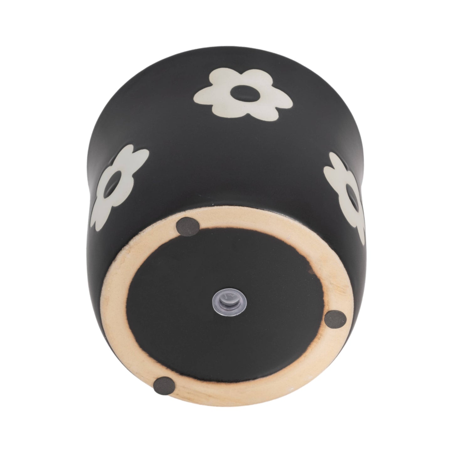 Plant Pot - Black/White Ceramic Raised Flower Power, 6 in.