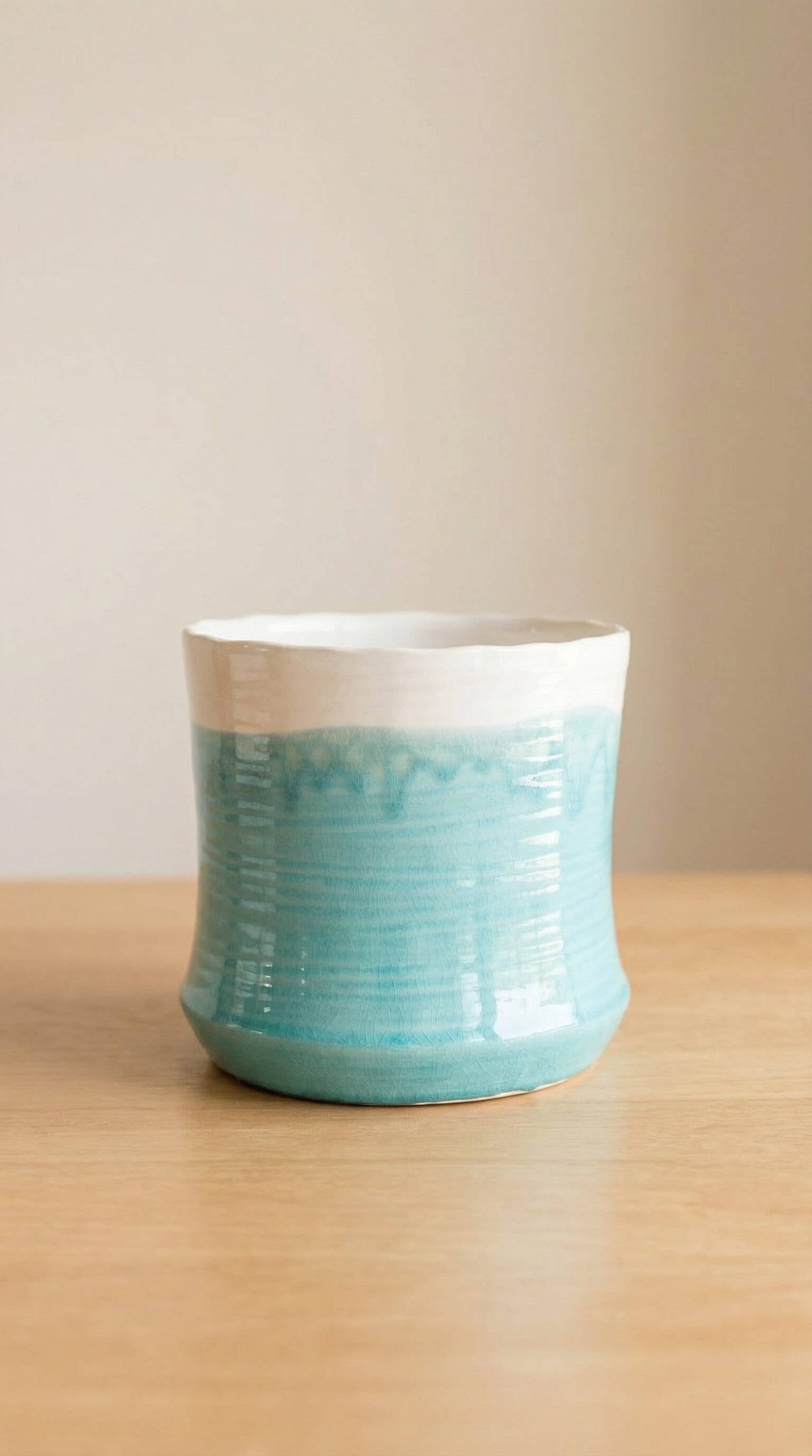 Ceramic Planter Pot, Blue White with Drainage - Aria - Glass Garden Studio