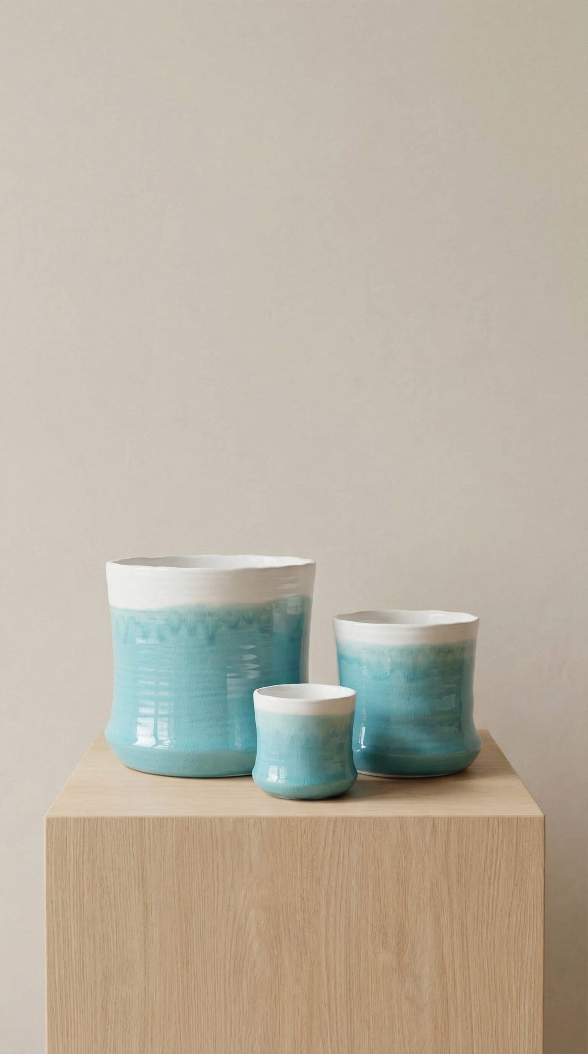 Ceramic Planter Pot, Blue White with Drainage - Aria - Glass Garden Studio