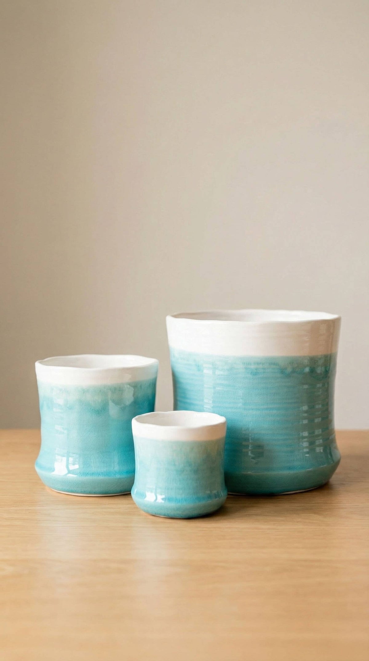 Ceramic Planter Pot, Blue White with Drainage - Aria - Glass Garden Studio