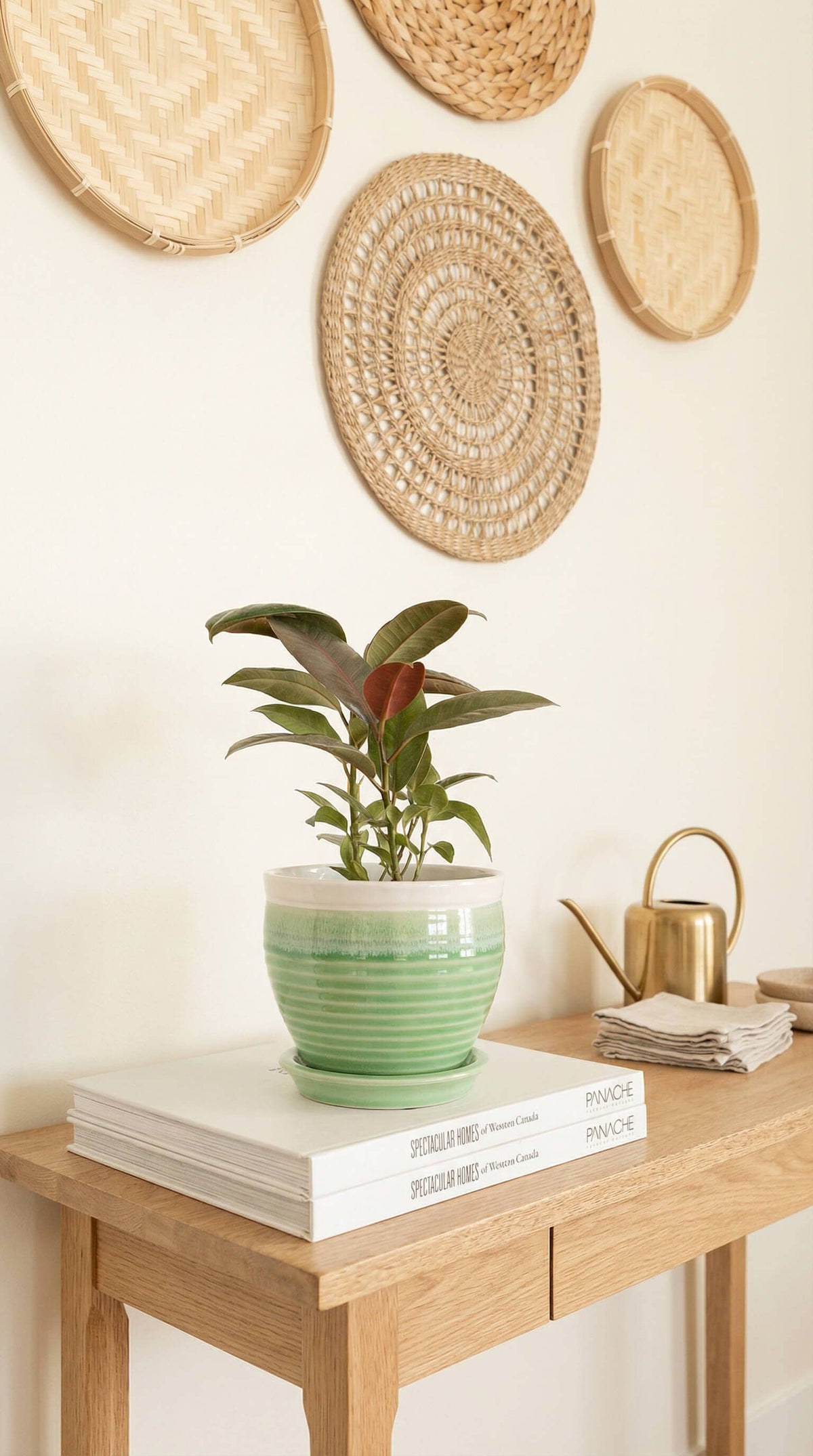 Ceramic Planter Pot, Green with Attached Saucer - Willow - Glass Garden Studio