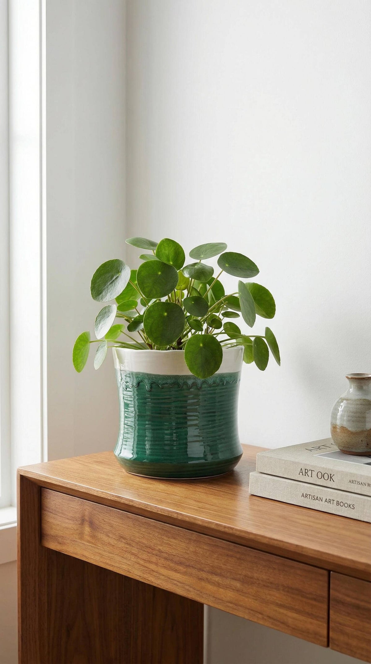 Ceramic Planter Pot, Green with Drainage - Thalia - Glass Garden Studio