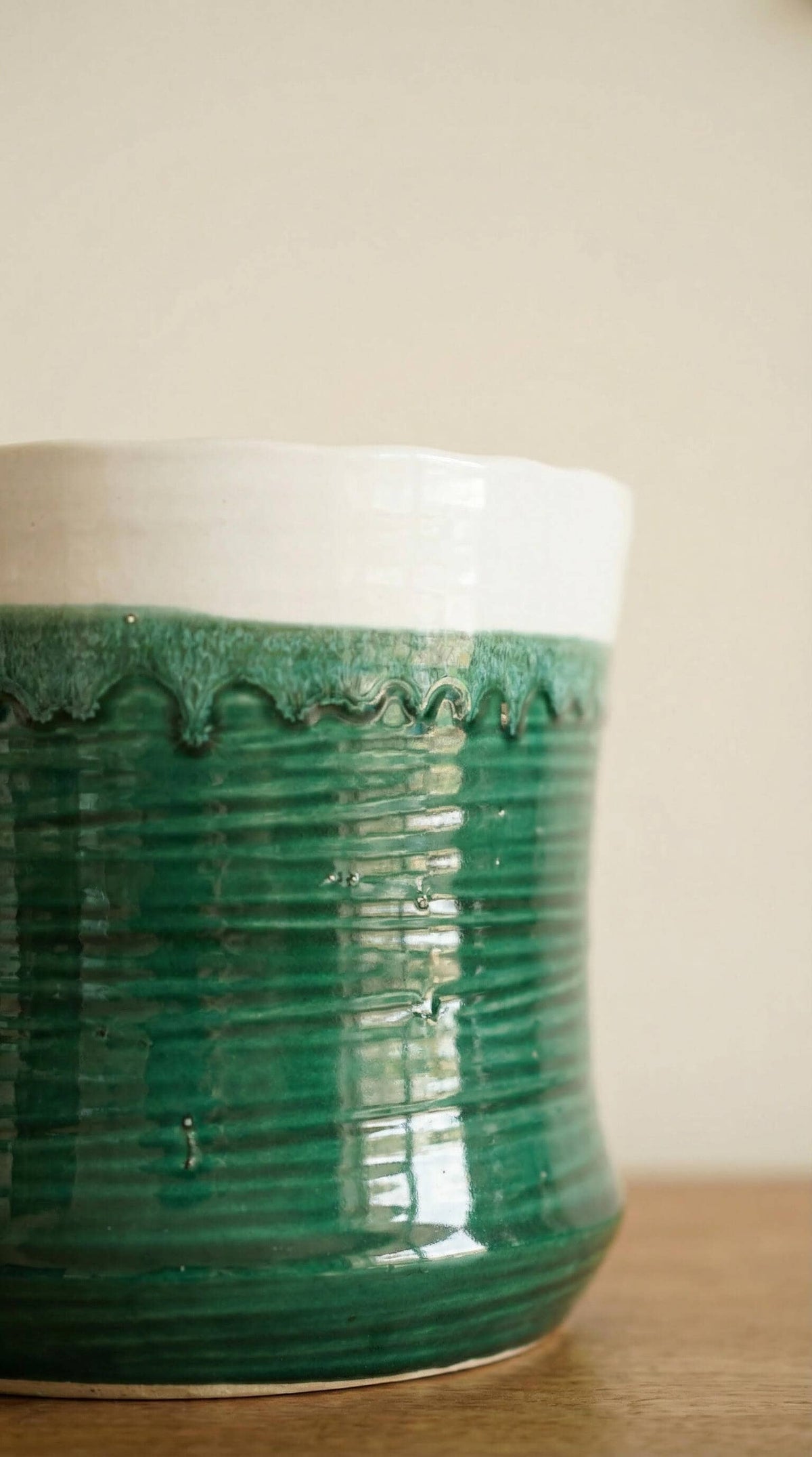 Ceramic Planter Pot, Green with Drainage - Thalia - Glass Garden Studio