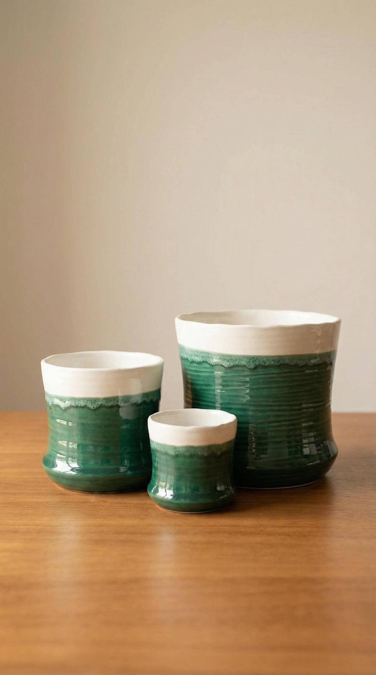 Ceramic Planter Pot, Green with Drainage - Thalia - Glass Garden Studio