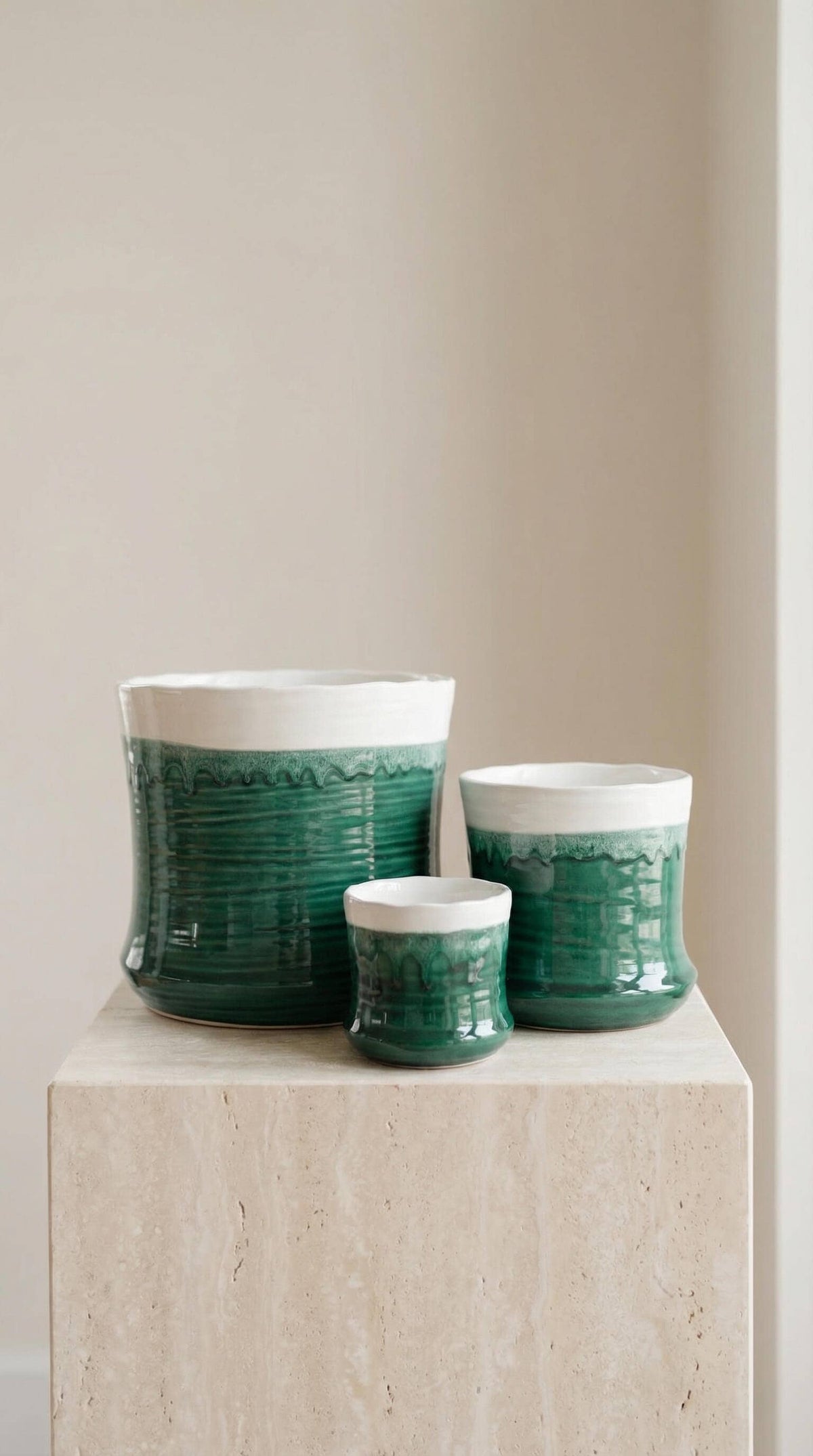Ceramic Planter Pot, Green with Drainage - Thalia - Glass Garden Studio