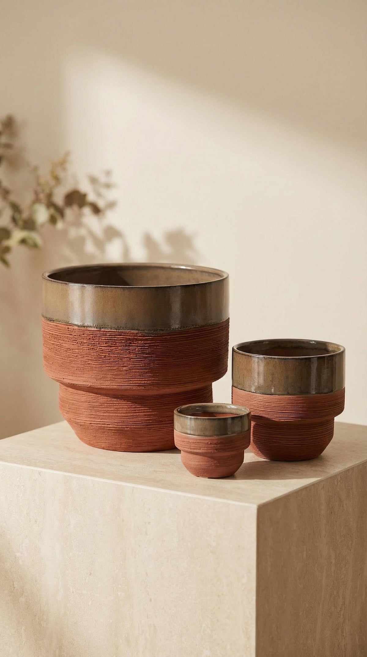 Ceramic Planter Pot, Two-Tone with Drainage - Freya - Glass Garden Studio
