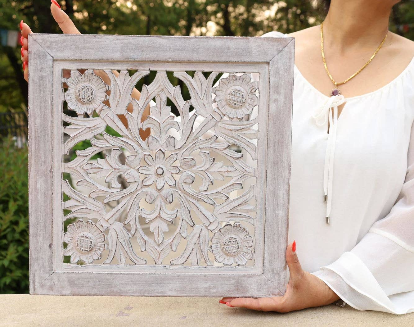 Handcrafted Large Lotus Wooden Wall Panel For Home Decor