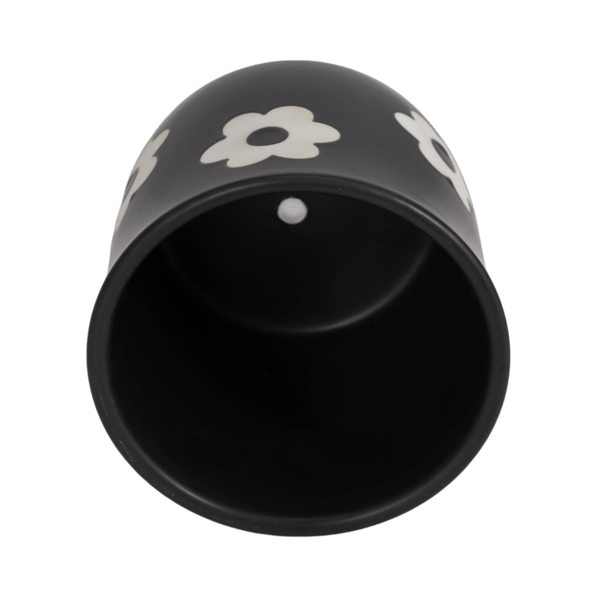 Plant Pot - Black/White Ceramic Raised Flower Power, 6 in. - Glass Garden Studio