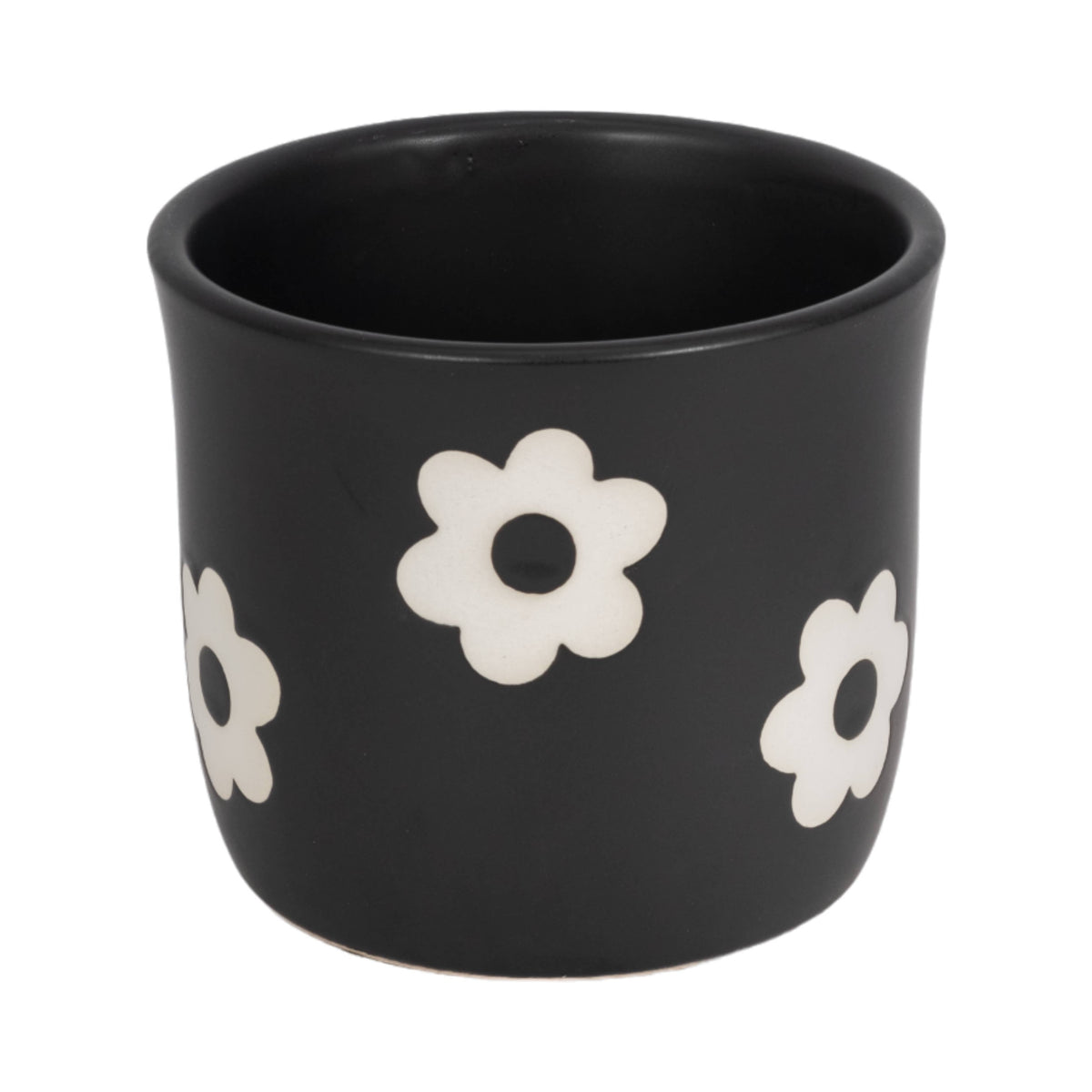 Plant Pot - Black/White Ceramic Raised Flower Power, 6 in. - Glass Garden Studio