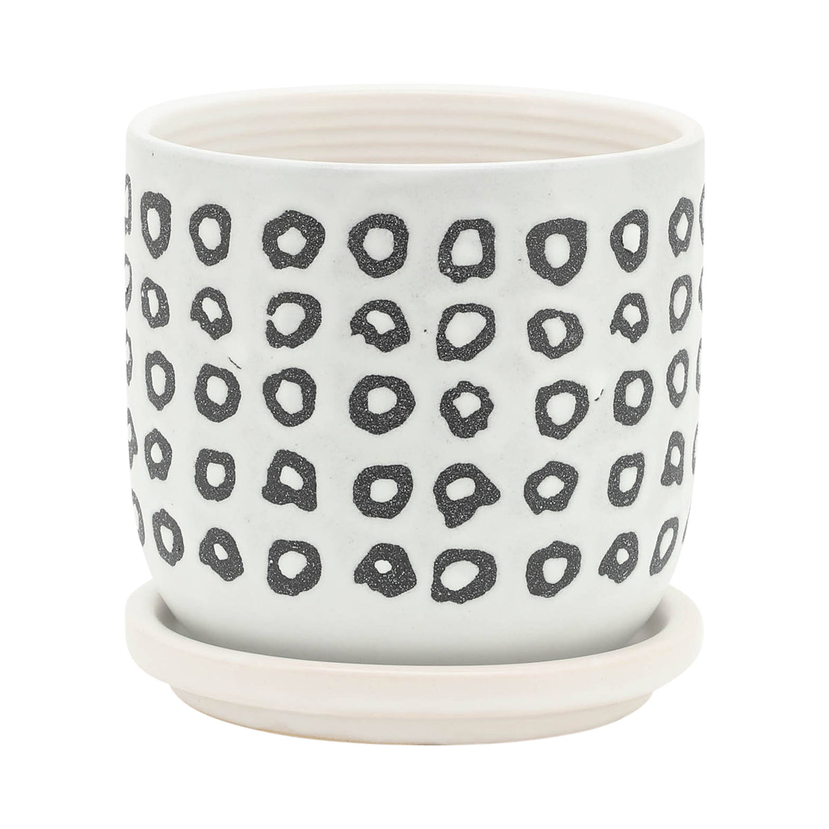 Planters Set of 2 - Black Ceramic Aztec Saucer, 5/6 in. - Glass Garden Studio