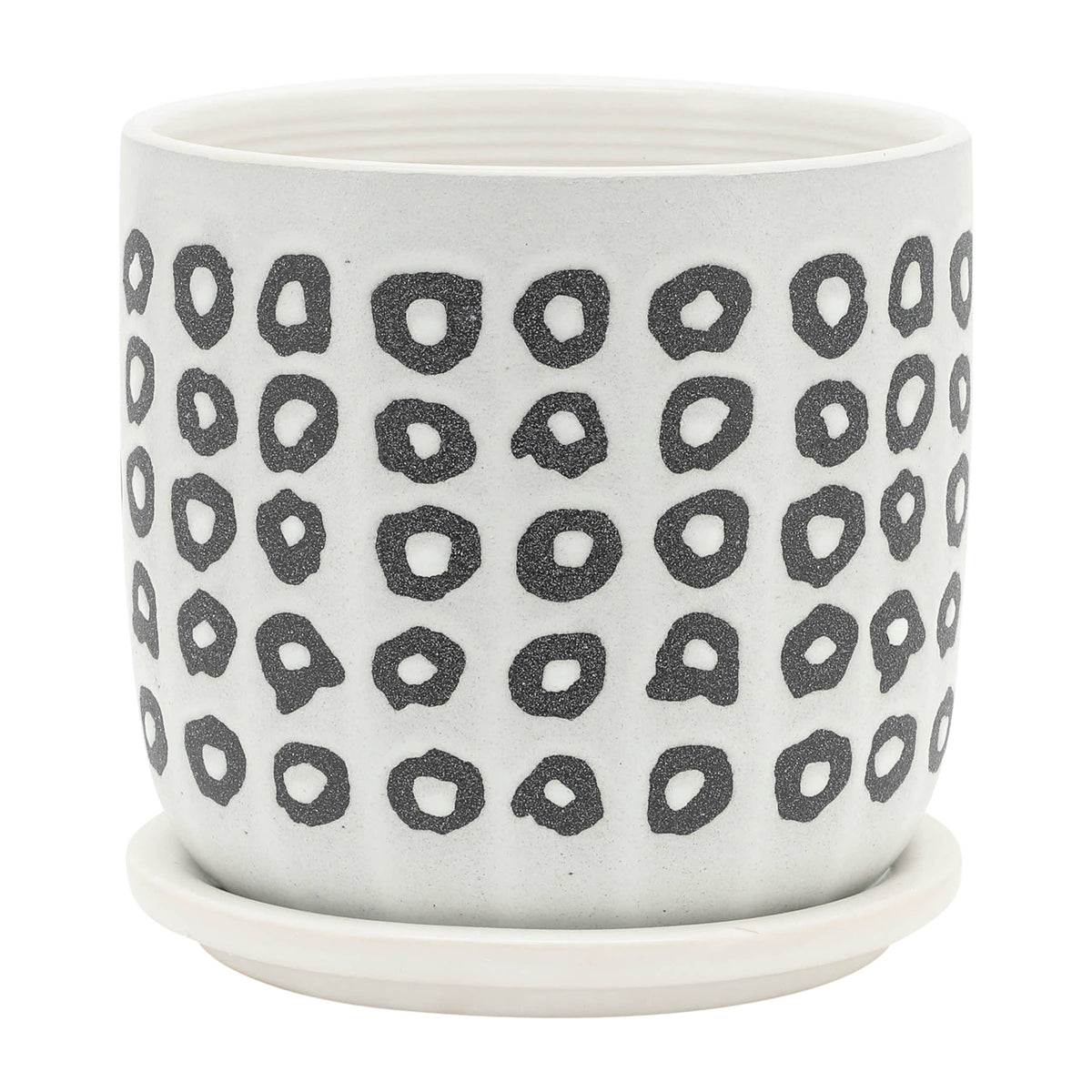 Planters Set of 2 - Black Ceramic Aztec Saucer, 5/6 in. - Glass Garden Studio