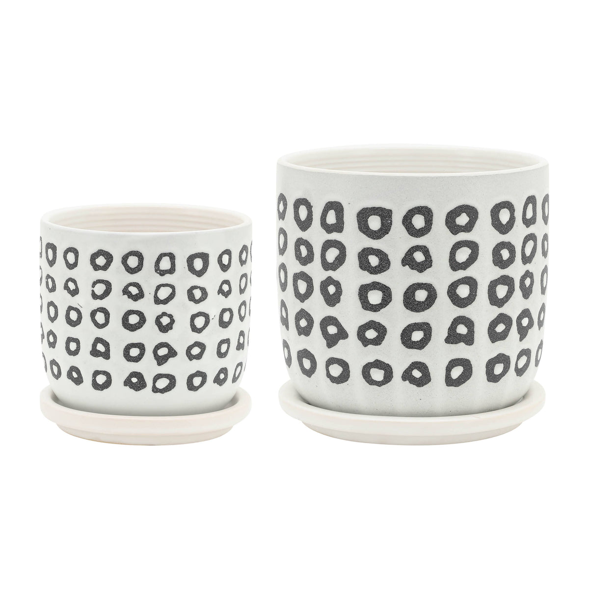 Planters Set of 2 - Black Ceramic Aztec Saucer, 5/6 in. - Glass Garden Studio