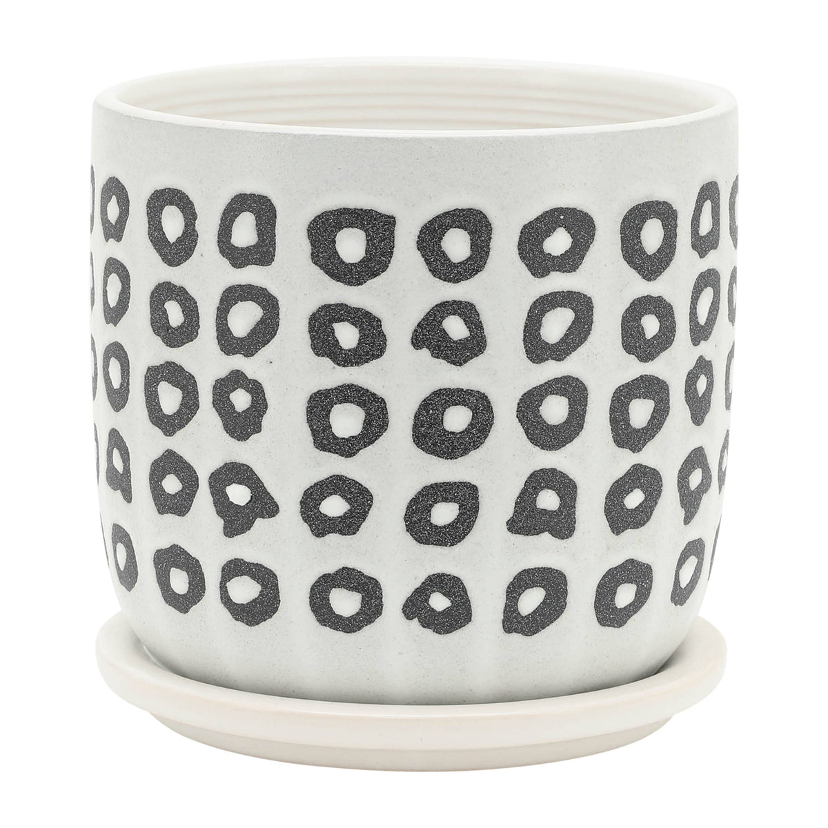 Planters Set of 2 - Black Ceramic Aztec Saucer, 5/6 in. - Glass Garden Studio