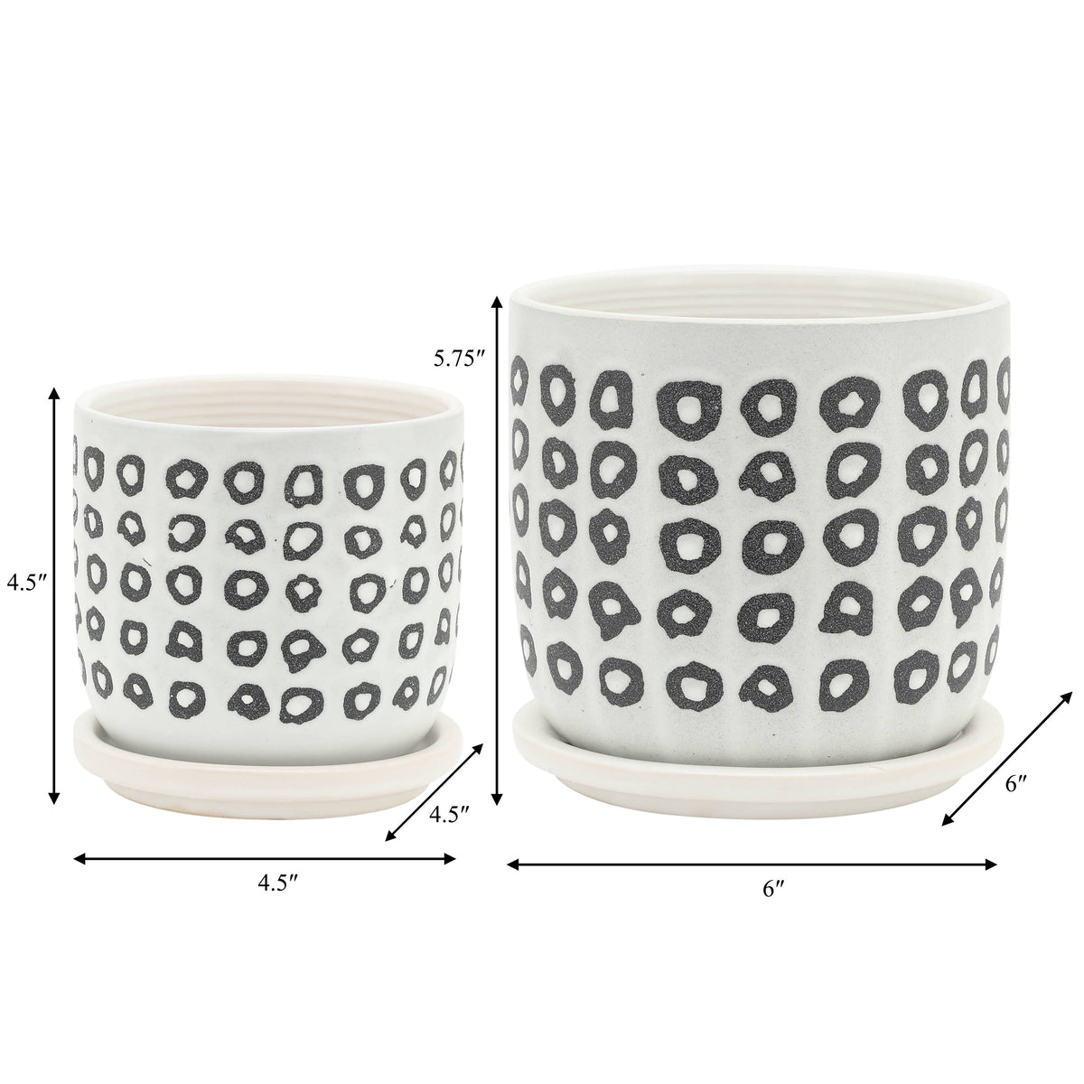Planters Set of 2 - Black Ceramic Aztec Saucer, 5/6 in. - Glass Garden Studio
